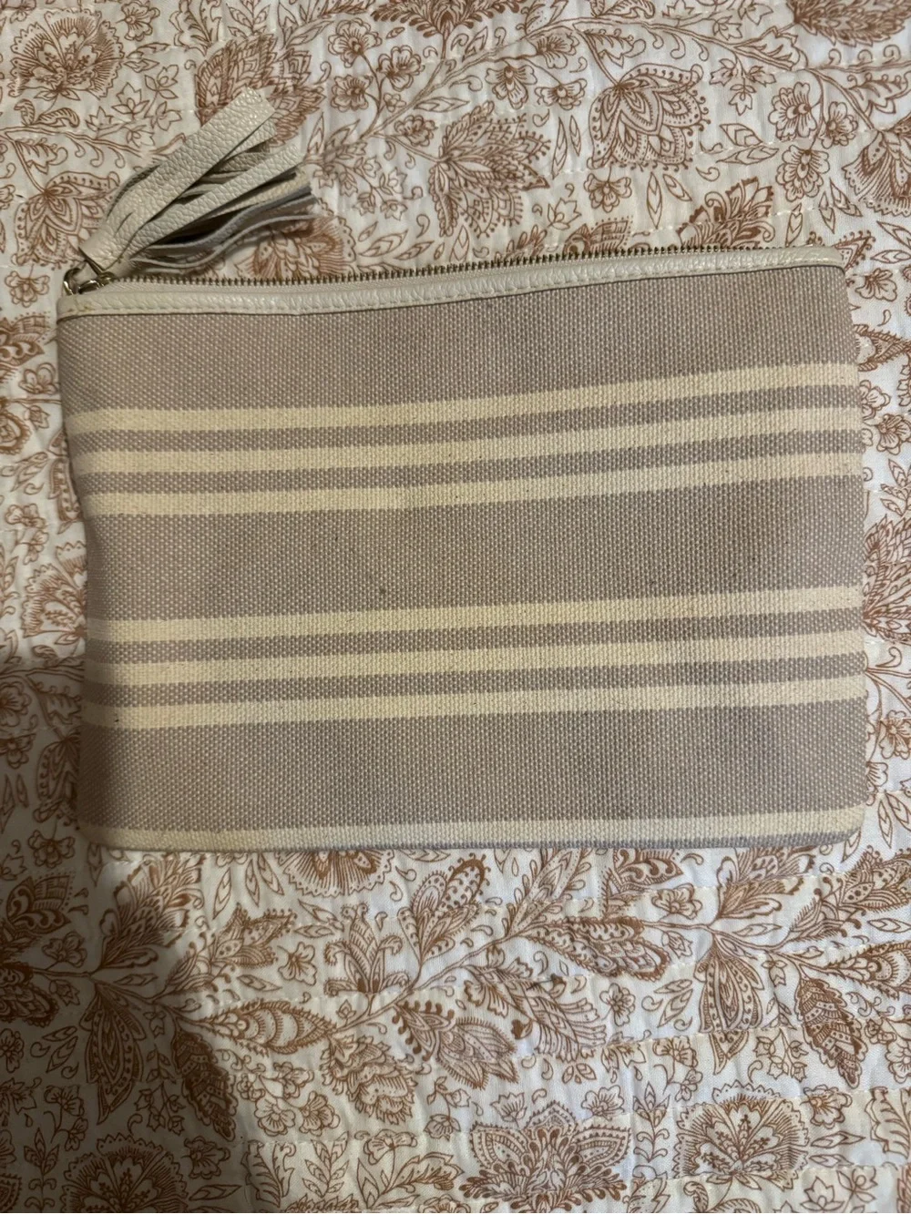 kate spade Beige and Cream Striped Canvas Zip Wristlet